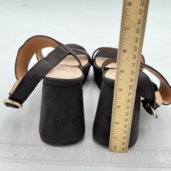 Grey Block High Platform Heel Peep Open Toe Sandals Ankle Strap - Picture 4 of 6